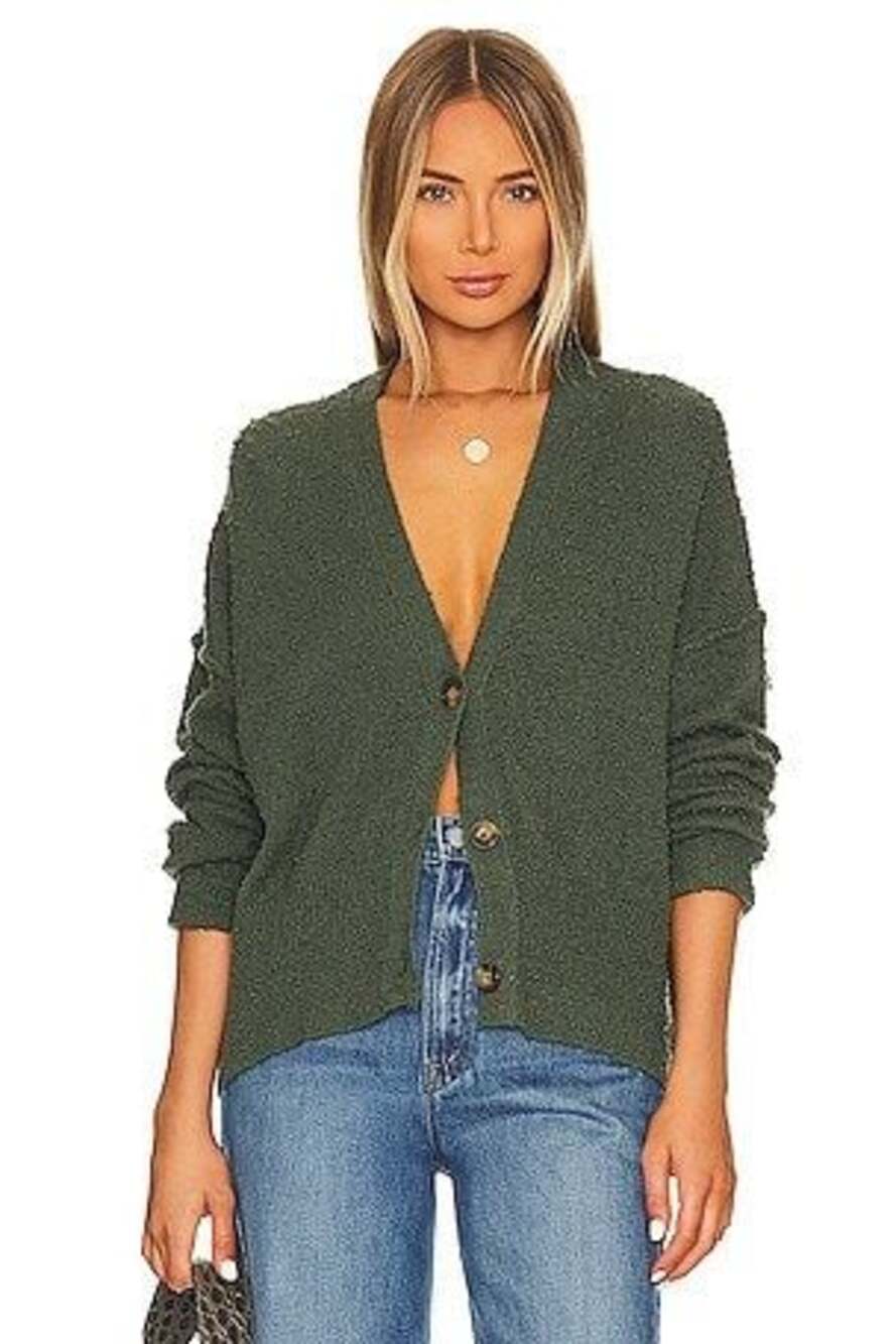 Free People Found My Friend Cardi Forest Pine Green Button Cardigan XS